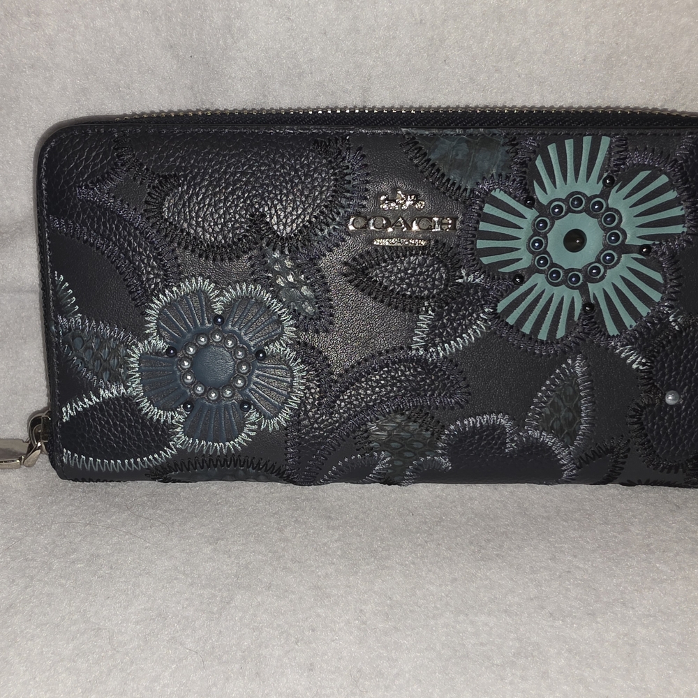 Coach Black and Teal Floral Women's Wallet